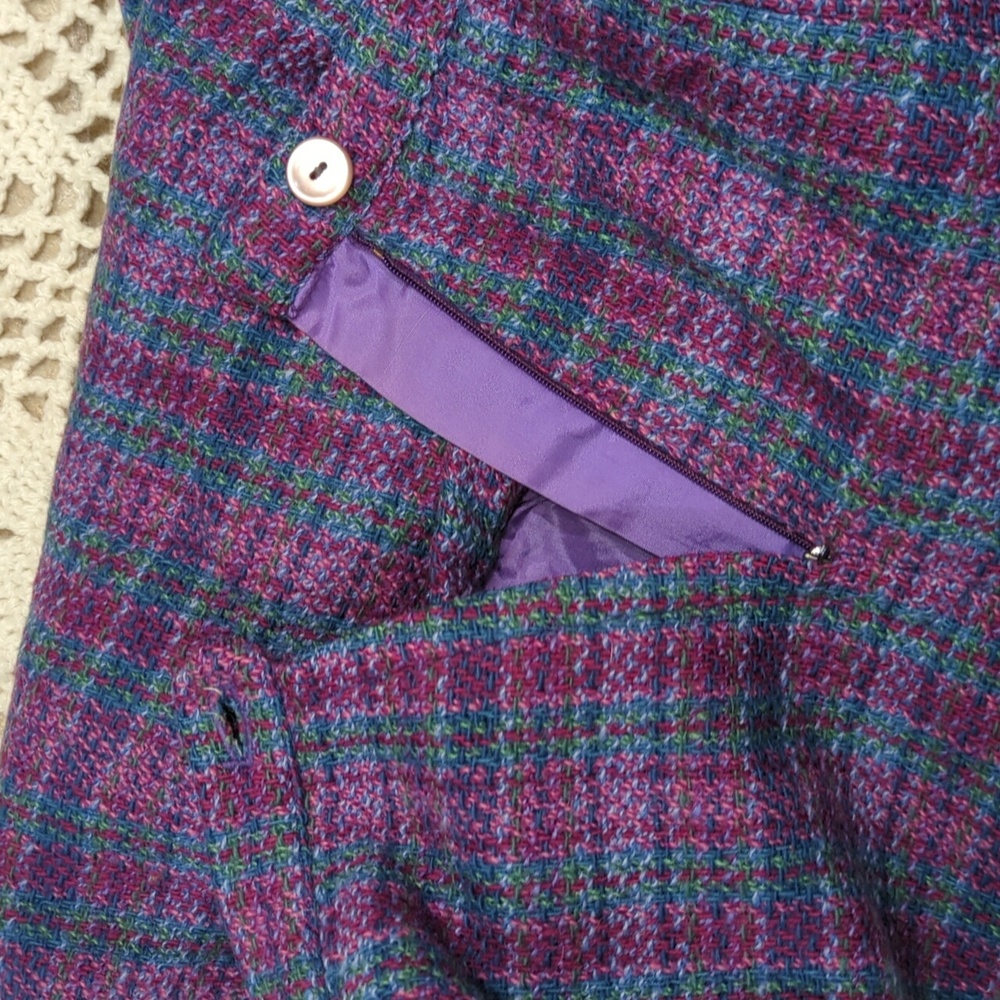 Wool Vintage? Checked Lined Purple Midi Skirt - Picture 5 of 7